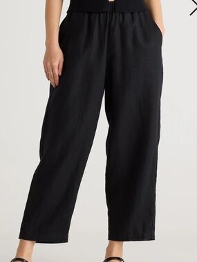 Quince Black European Linen Wide Leg Crop Pants XS